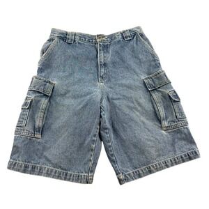 Vintage Faded Glory Shorts Boys 14 Denim Cargo‎ Jorts Dark Stone Blue Cotton 90s